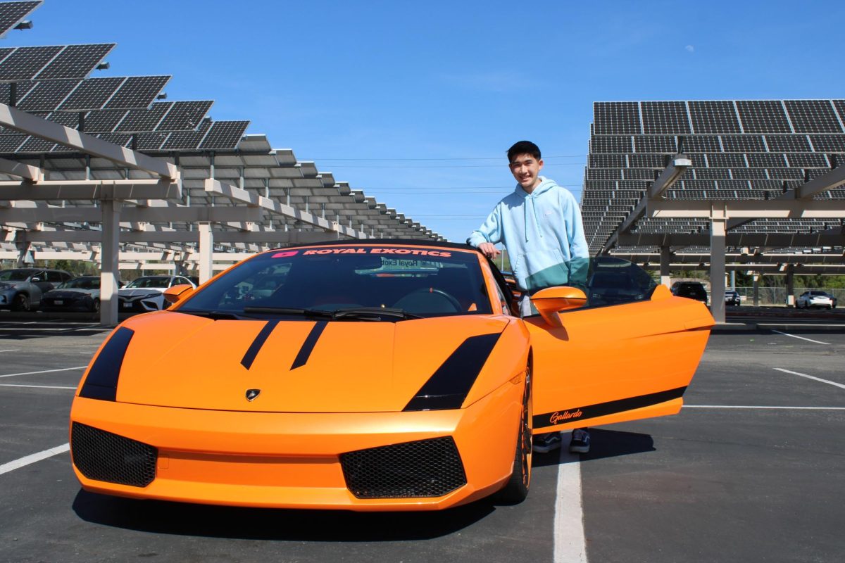 Junior Colby Hom poses with his dad’s Lamborghini.
