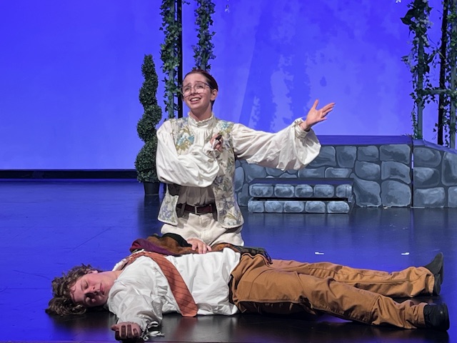 Junior Malakai Sokolova (down) portrays Nick Bottom, while junior Zailey Fogelman portrays Francis Flute in "A Midsummer Night's Dream".