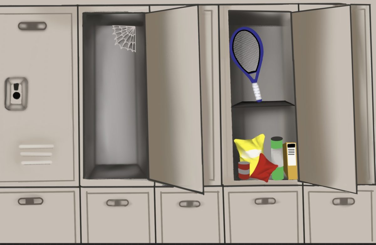 Two lockers are opened side by side, one always in use while the other collects dust.