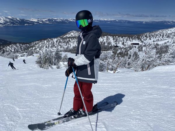 Sophomore Sarika Angadi gets ready to head down the slopes at Heavenly Ski Resort in South Lake Tahoe. Angadi has been skiing since she was three years old and she has been part of the Heavenly Tahoe Ski Team for the past four years.