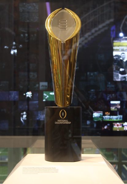 The 2025 College Football Playoffs trophy that will be awarded to the winners.