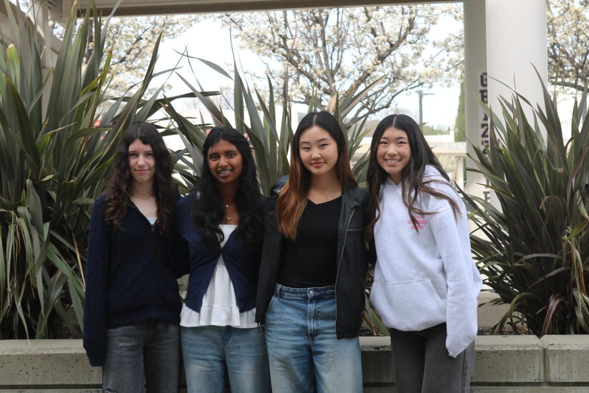 From left to right, Cal High students  Sarah Truitner, Svanika Doddavarapu, Hailey Yi, and Sophia Park pose. Each student is involved in competitive horse riding.