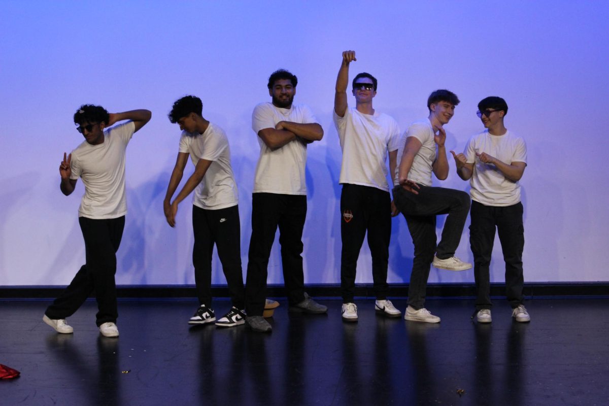 From left to right, Zach Kuruvilla, Sibesh Sankaranarayanan, Angad Gahra, Aiden Berry, Jake Westfall, and Adam Carter come together to perform at Cal High’s lip sync.